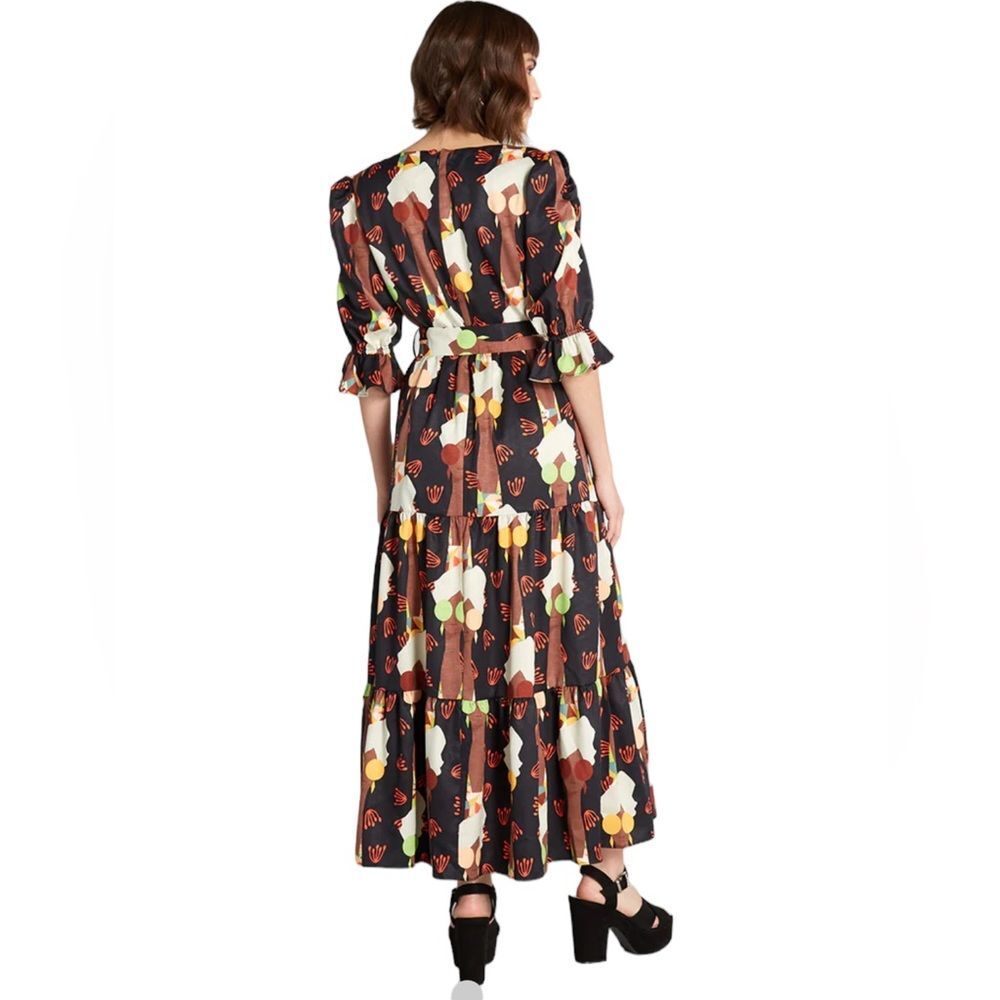 NWT Hutch ModCloth Let's Go Boho Black Long Sleeve‎ Belted Maxi Dress Size 8 - Picture 2 of 13